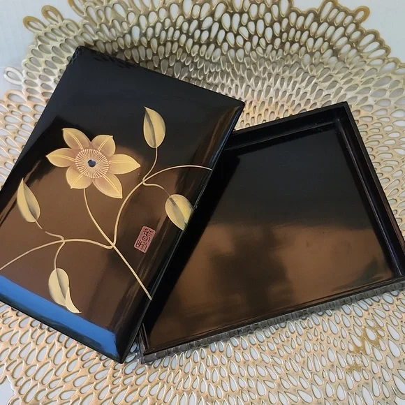 VTG JAPANESE AIZU-,NURI LACQUER FUMIBAKO BOX - Picture 4 of 13